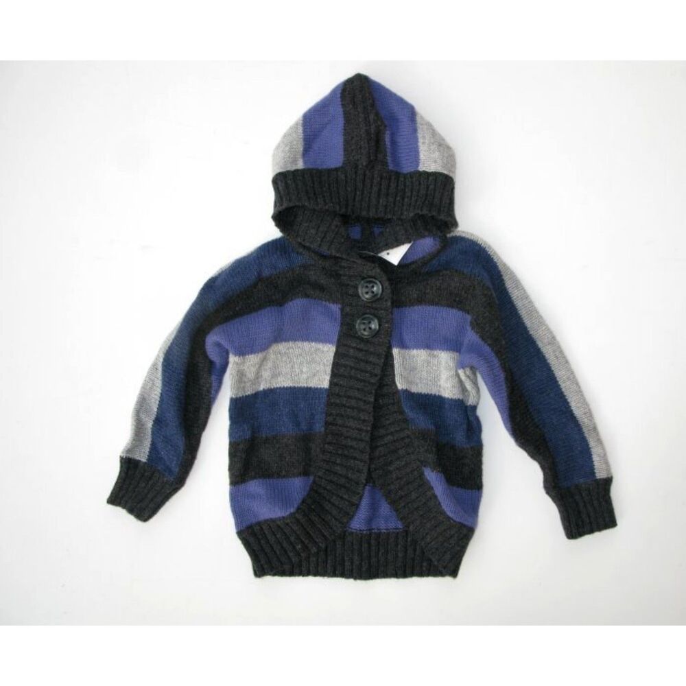 NEW Baby Gap kid girls 12-18 stripe sweater cardigan duster hoodie top blue gray
